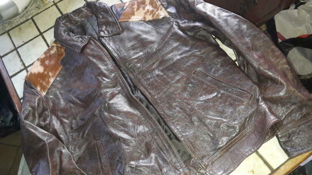 Veste-blouson pour homme en cuir - L -, Enlèvement, Porté, Taille 52/54 (L), Brun