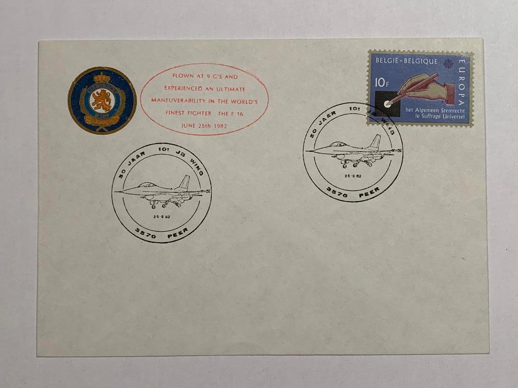 Enveloppe F-16 30 jaar 10e JBW Kleine-Brogel juni 1982, Ophalen of Verzenden, Luchtmacht, Overige typen