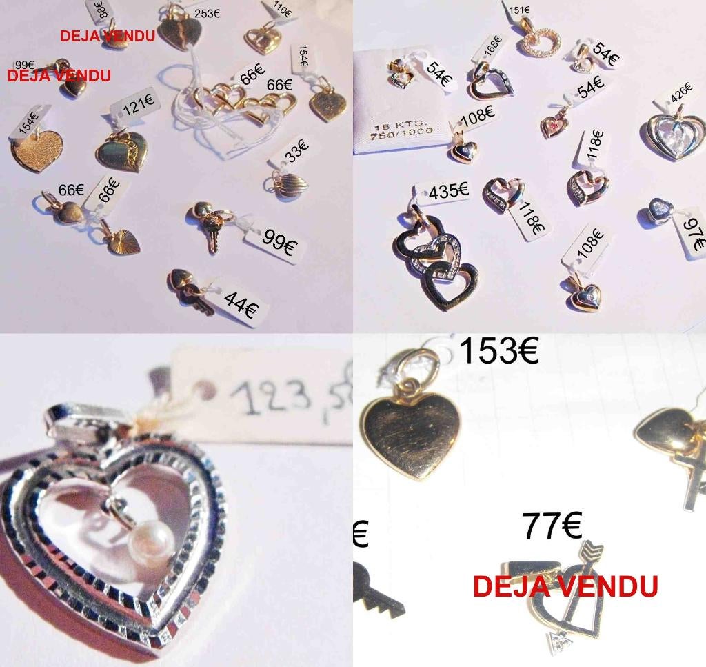 Pendentifs coeur(s) en or 18K avec/sans pierre(s), neufs, Met edelsteen, Nieuw, Ophalen of Verzenden, Hart