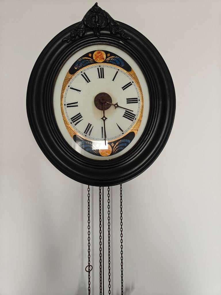 Horloge murale ancienne dans un boîtier en bois, avec pendul, Enlèvement, Utilisé, Horloge murale