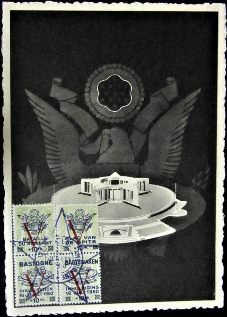 KAART- AMERIKAANS MARDARSON MONUMENT, BASTOGNE, Postzegels en Munten, Ophalen of Verzenden, Gestempeld, Overige thema's