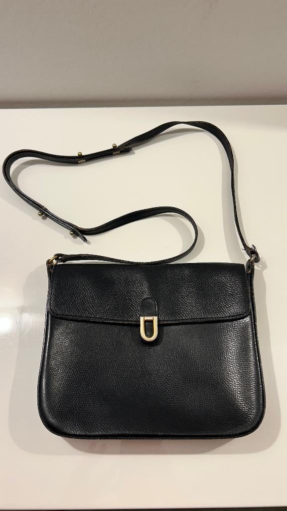 Authentieke vintage zwarte Delvaux schoudertas, Autres marques, Cuir, Enlèvement ou Envoi, Comme neuf
