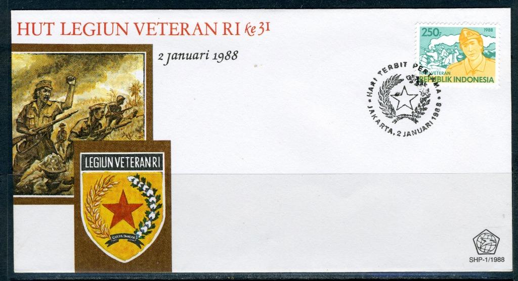 INDONESIE: ZB 1309 FDC 1988 31ste verjaardag Veteranen Legio, Postzegels en Munten, Ophalen of Verzenden, Gestempeld, Zuidoost-Azië