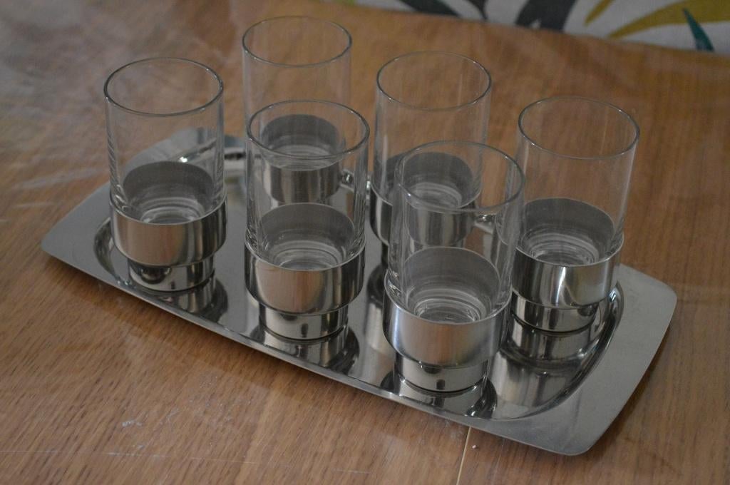 6 amuse glaasjes met afneembare metalen onderkant,dienschote, Ophalen of Verzenden, Zo goed als nieuw, Overige stijlen, Overige materialen