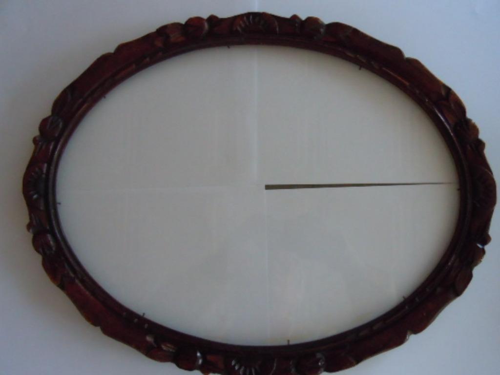 Cadre ancien en bois - avec verre - ovale, Enlèvement