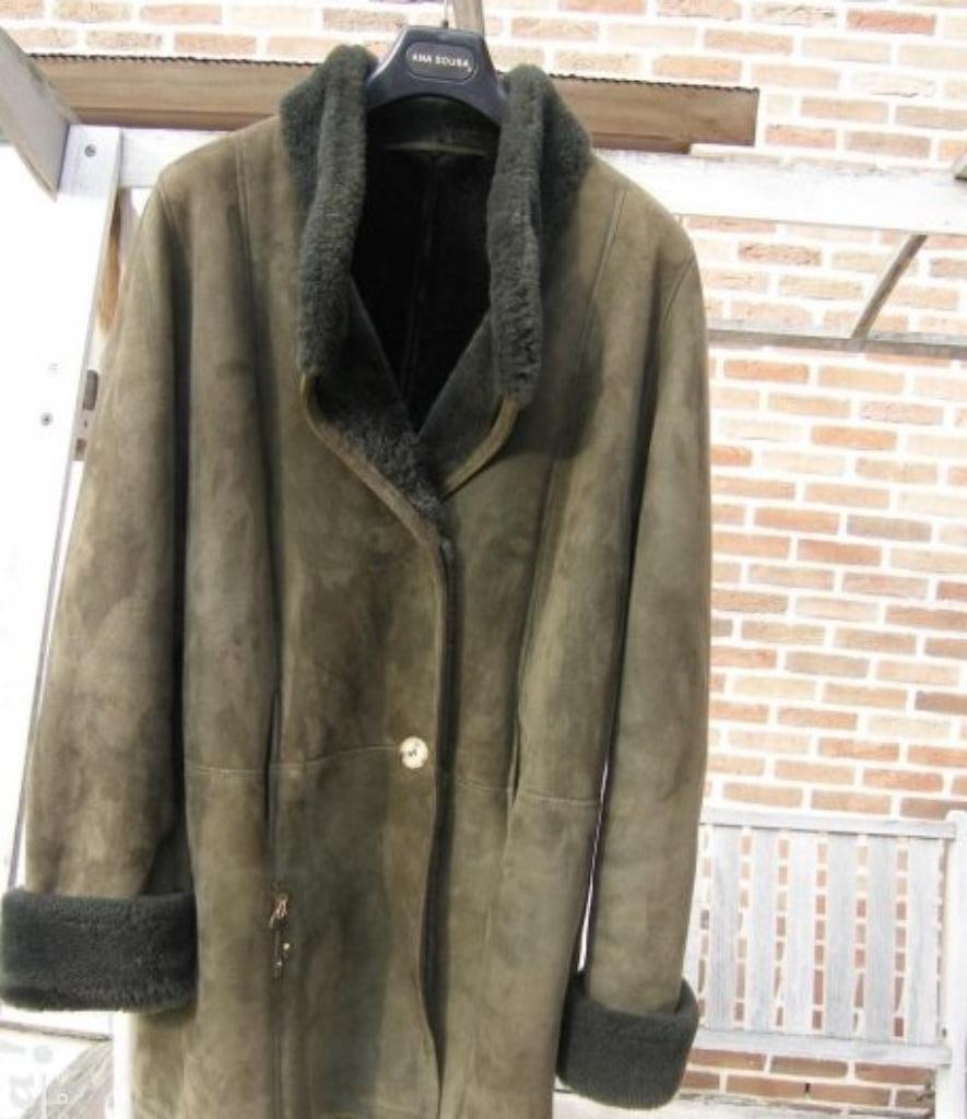 Omgekeerd lam lamsleer mantel jas dames mouton tourné, Kleding | Dames, Jassen | Winter, Zo goed als nieuw, Maat 42/44 (L), Groen