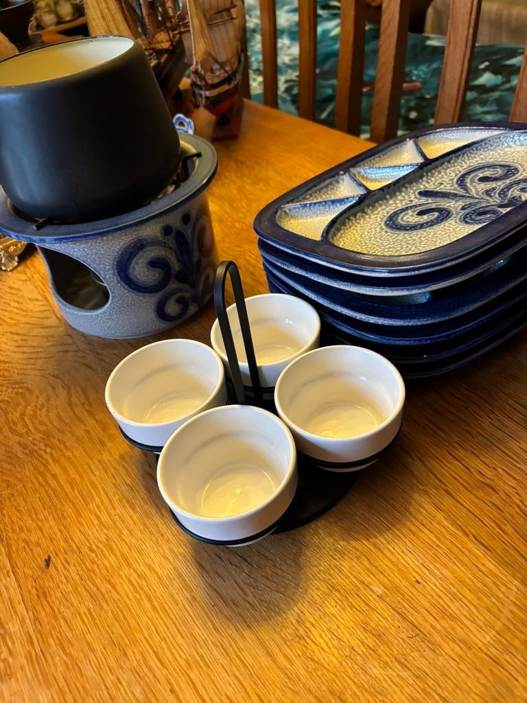 Fondueset delft blauw, Enlèvement ou Envoi, Utilisé, Autres styles, Service complet