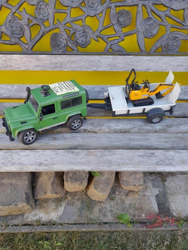 Bruder Land rover+aanhanger met klein kraantje van de zoon, Enlèvement, Utilisé