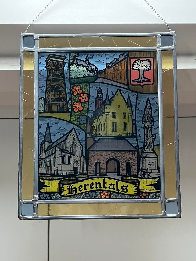 Glas-in-loodraam Herentals - 37x44 cm, Antiek en Kunst, Ophalen of Verzenden