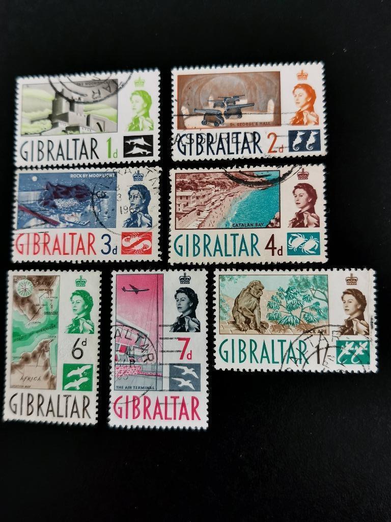 Gibraltar 1960 - zichten, aap, onderwaterfauna, landkaart, Ophalen of Verzenden, Overige landen, Gestempeld