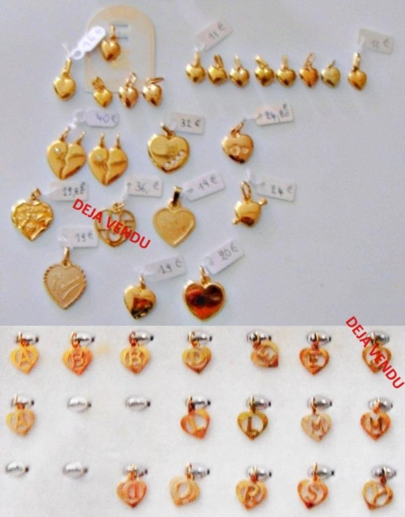 Pendentifs coeur (avec/sans intitiale), plaqué or, NEUFS, Bijoux, Sacs & Beauté, Neuf, Enlèvement ou Envoi, Or, Autres matériaux