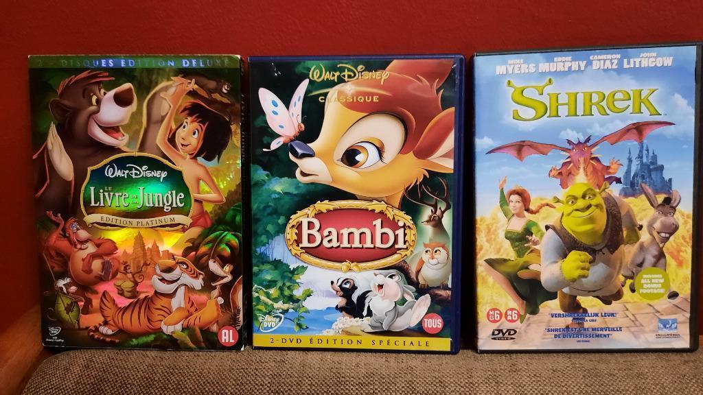 Bambi, Livre de la Jungle et Shrek en DVD, CD & DVD, À partir de 6 ans, Enlèvement, Utilisé, Dessin animé
