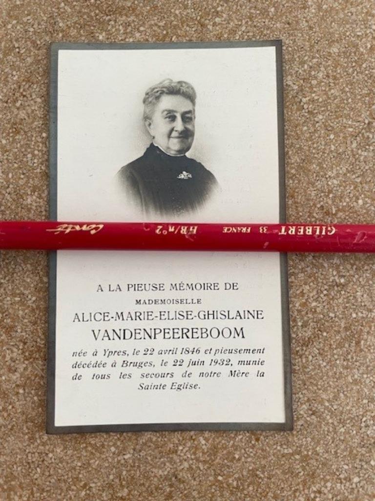BP IEPER MEJ. ALICE MARIE ELISE GHISLAINE VANDENPEEREBOOM, Ophalen of Verzenden, Bidprentje