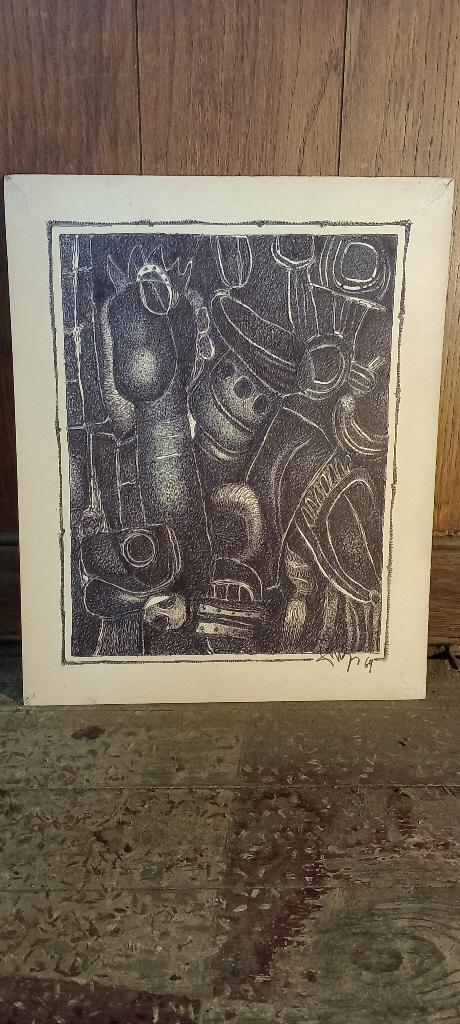 Dessin original abstrait signé Serge Montegnies, 35x42, n519, Enlèvement ou Envoi