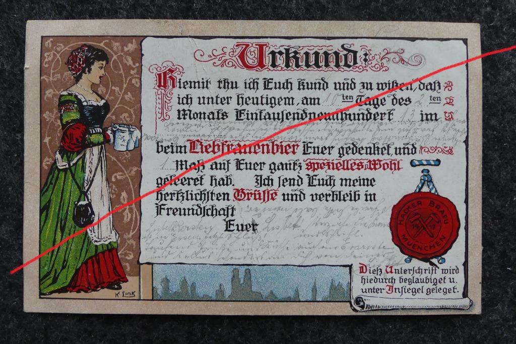 Postkaart 11/2/1913 Hacker Braeu München, Urkund, Enlèvement ou Envoi, Avant 1920, Affranchie, Allemagne