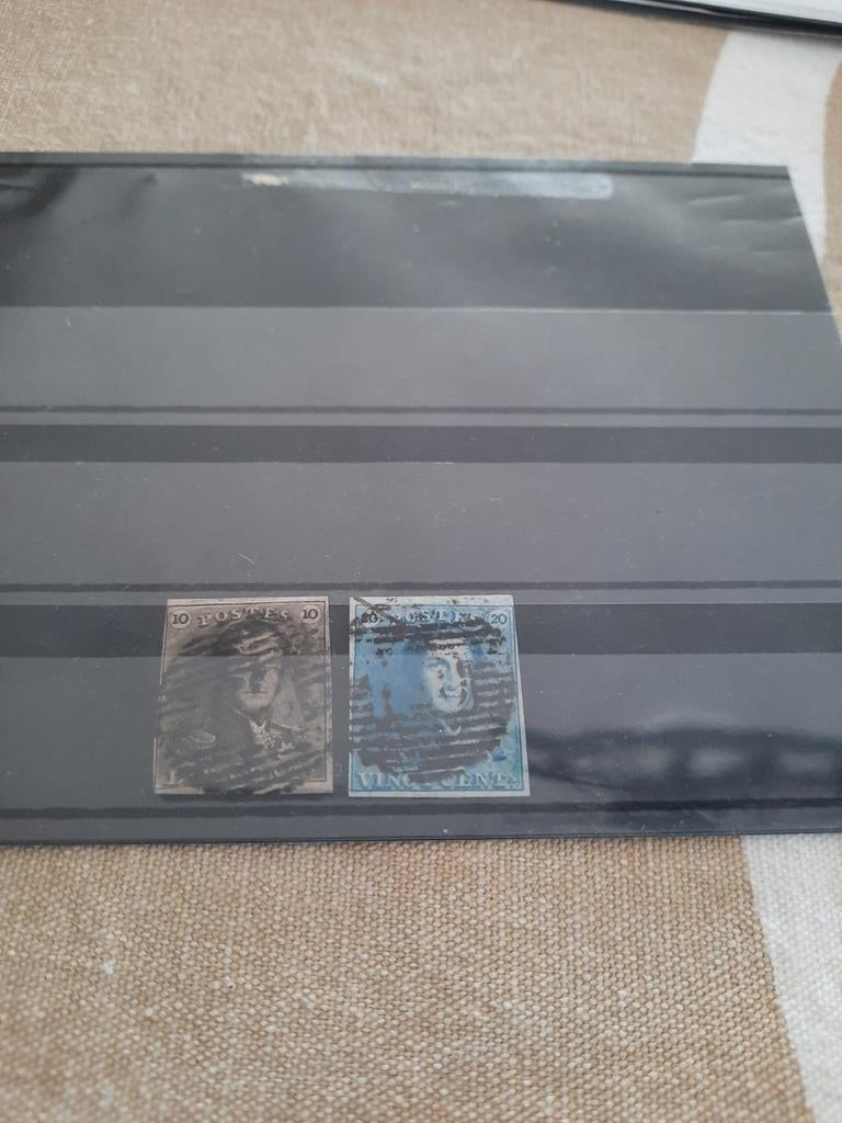 2 eerste postzegels van België- 1849, Ophalen of Verzenden, Gestempeld, Gestempeld