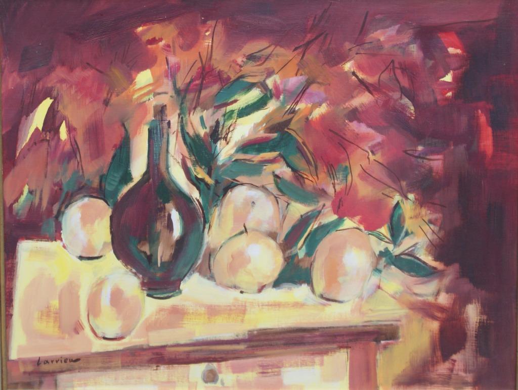 Gaston Larrieu (1908-1983): Pommes et bouteille (O/D, 83x68), Ophalen of Verzenden