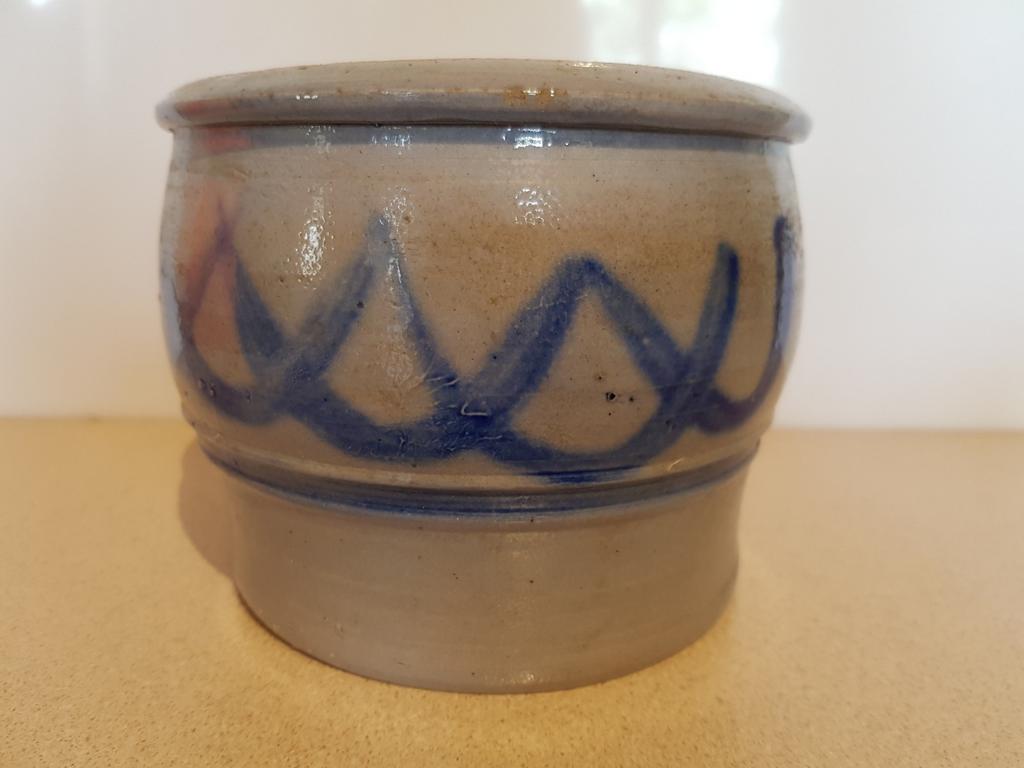 Vintage aardewerk blauw grijze pot, Ophalen of Verzenden