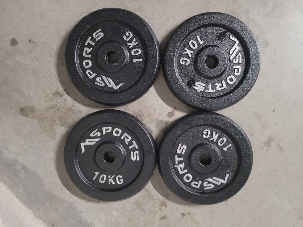 4 disques de 10 kg en fonte Msport de 30 mm, Sports & Fitness, Équipement de fitness, Enlèvement, Comme neuf, Bras, Plaques d'haltères