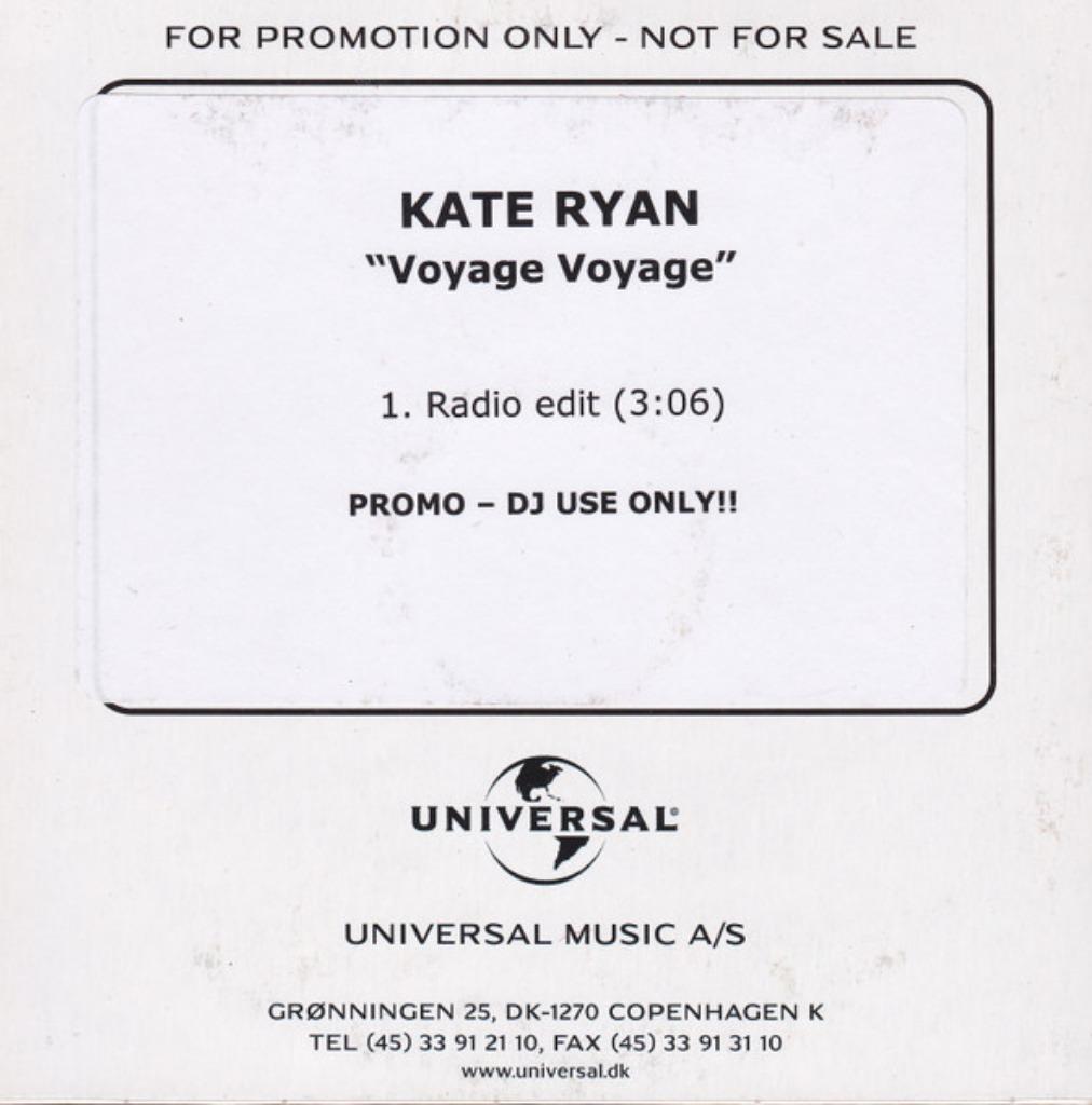 KATE RYAN VOYAGE VOYAGE PROMO CD DANEMARK (DESIRELESS), 1 single, Envoi, Comme neuf, Dance
