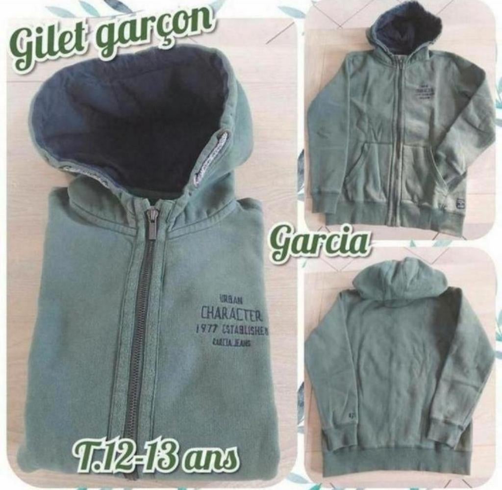 Gilet à capuche pour garçon -vert-Garcia-T.12-13 ans, Garçon, Enlèvement ou Envoi, Autres types, Utilisé