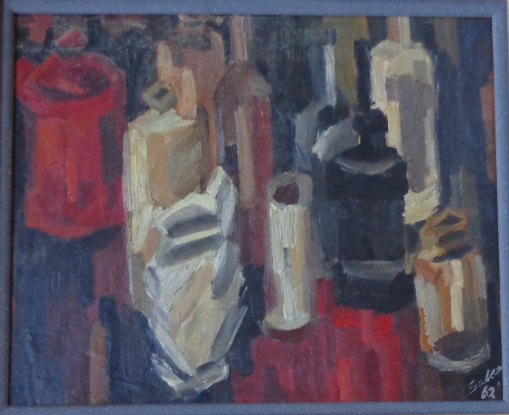 SJEF SALES / ABSTRACT STILLEVEN / OLIEVERF / 75x90cm / KADER, Peinture à l'huile, Enlèvement, Nature morte, Signé