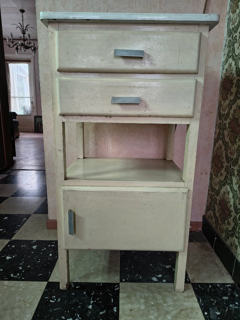 Retro nachtkast/commode met blauw bovenblad, Ophalen