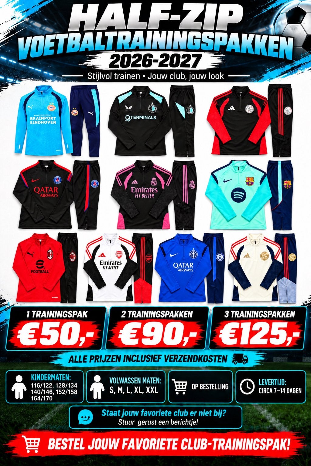 ⚽Voetbal Half-zip trainingspakken €50,- INCL. VERZENDKOSTEN⚽, Ophalen of Verzenden, Nieuw, Trainingspak