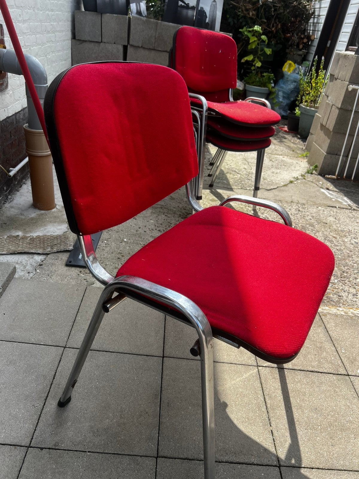Set van 4 Rode Design Stoelen – Zo Goed Als Nieuw, Enlèvement, Comme neuf