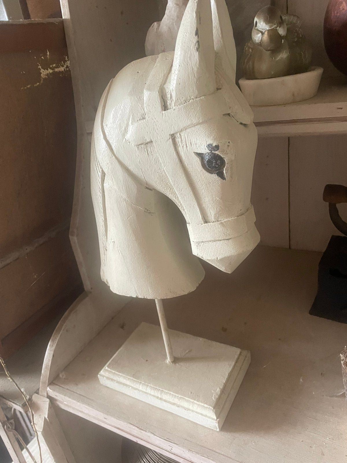 Massief  houten  paarden kop, Ophalen, Gebruikt, Beige, Hout