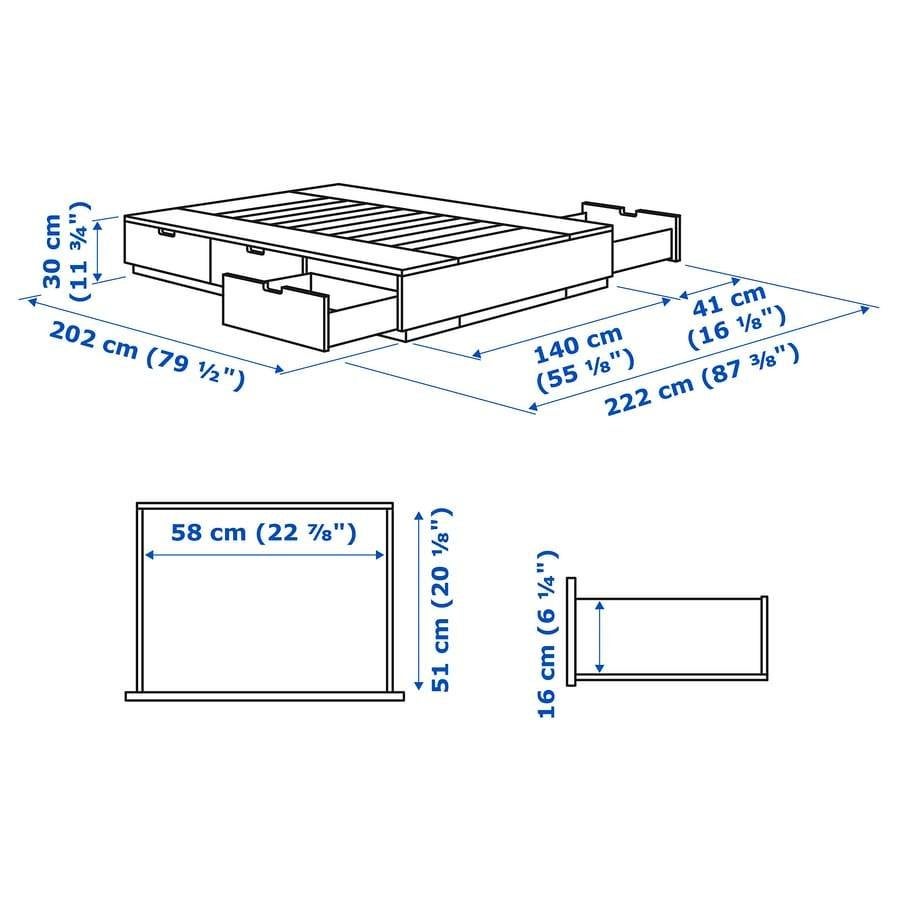 IKEA NORDLI Bedframe met opbergruimte, wit, 140x200 cm, Huis en Inrichting, Slaapkamer | Bedden, Ophalen, Gebruikt, Eenpersoons