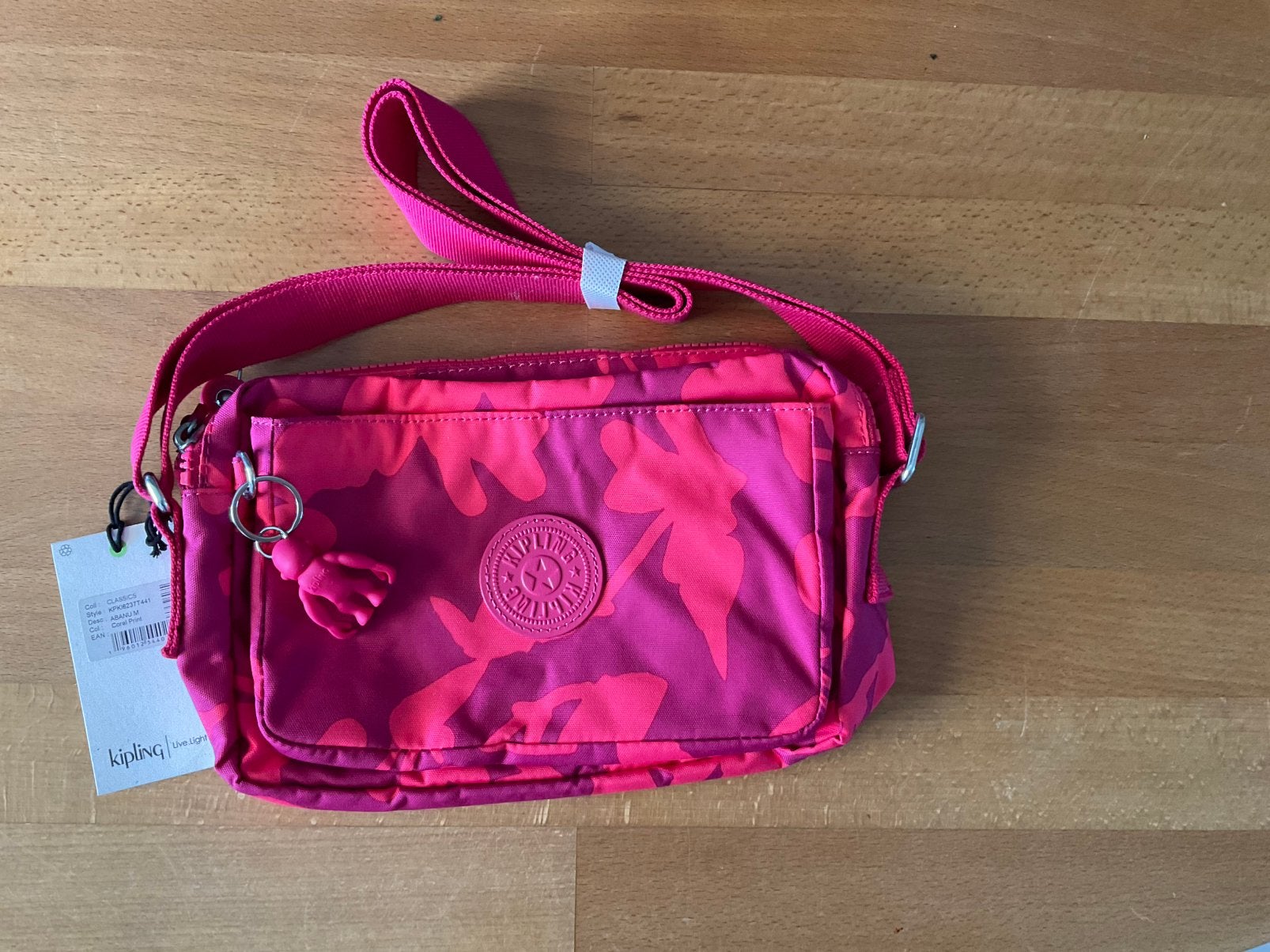 Sac à bandoulière Kipling Abanu M en imprimé corail, neuf., Enlèvement ou Envoi, Neuf, Rose, Kipling