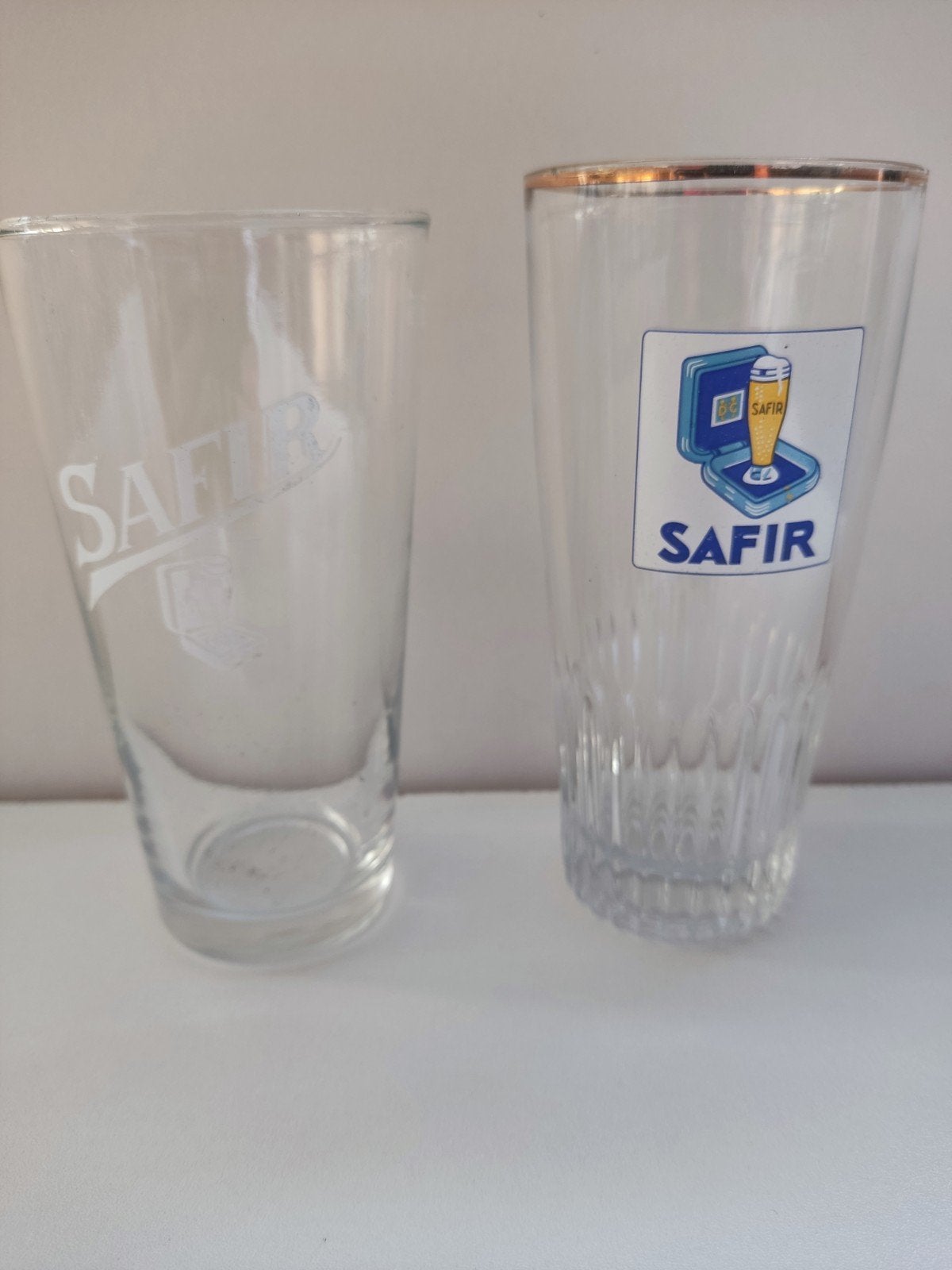 Vintage Safir Bierglazen | Set van 2 Verschillende Modellen, Ophalen, Zo goed als nieuw, Glas of Glazen, Overige merken