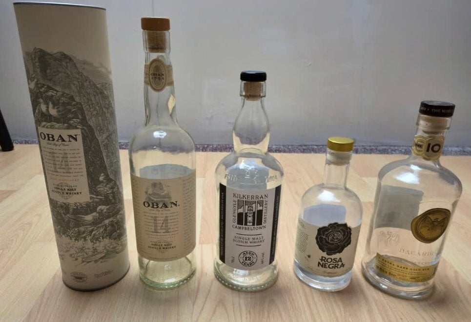 Diverse lege flessen - Oban, Kilkerran, Rosa Negra, Bacardi, Ophalen, Gebruikt, Overige gebieden, Overige typen