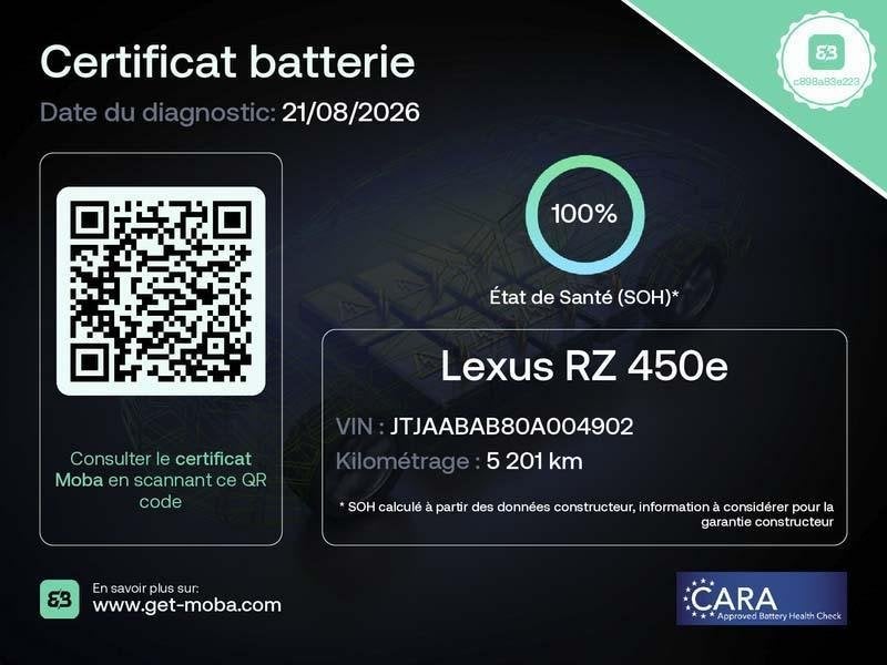 Lexus RZ 100% SoH | 450e AWD Executive L | pano | head up, Autos, Lexus, Achat, Euro 6, Noir, 5 portes