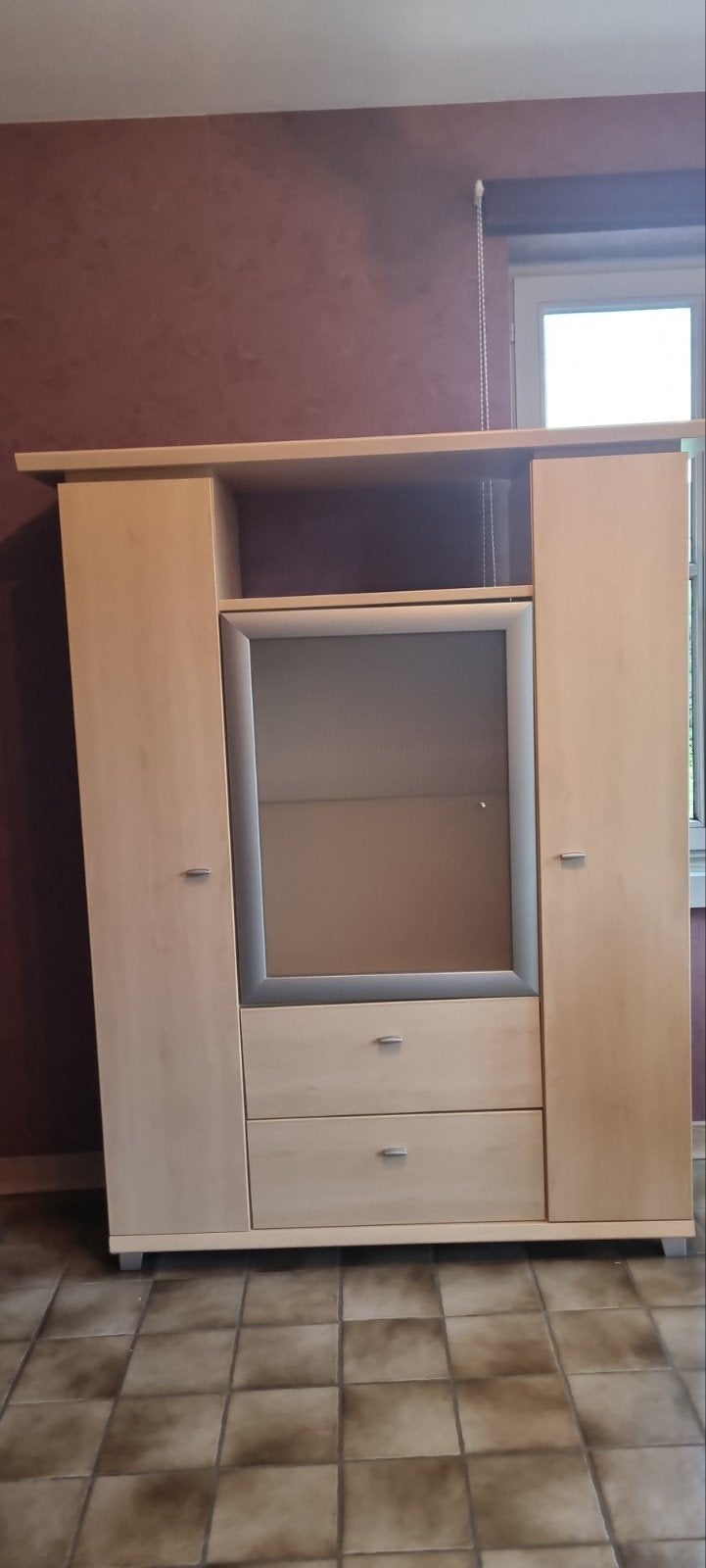Armoire en bois couleur chêne claire avec une porte vitrée, Enlèvement, Chêne