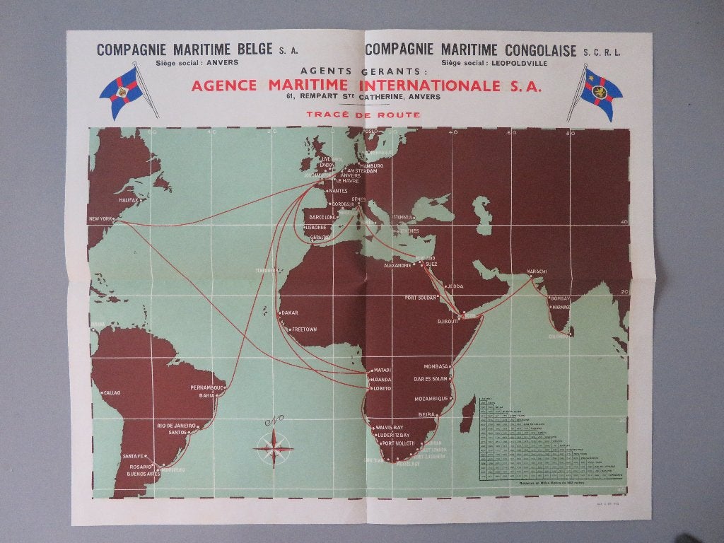 poster kaart Compagnie Maritime Belge - Congolaise 1950,s, Enlèvement ou Envoi, Comme neuf, Bateau à moteur, Carte, Photo ou Gravure