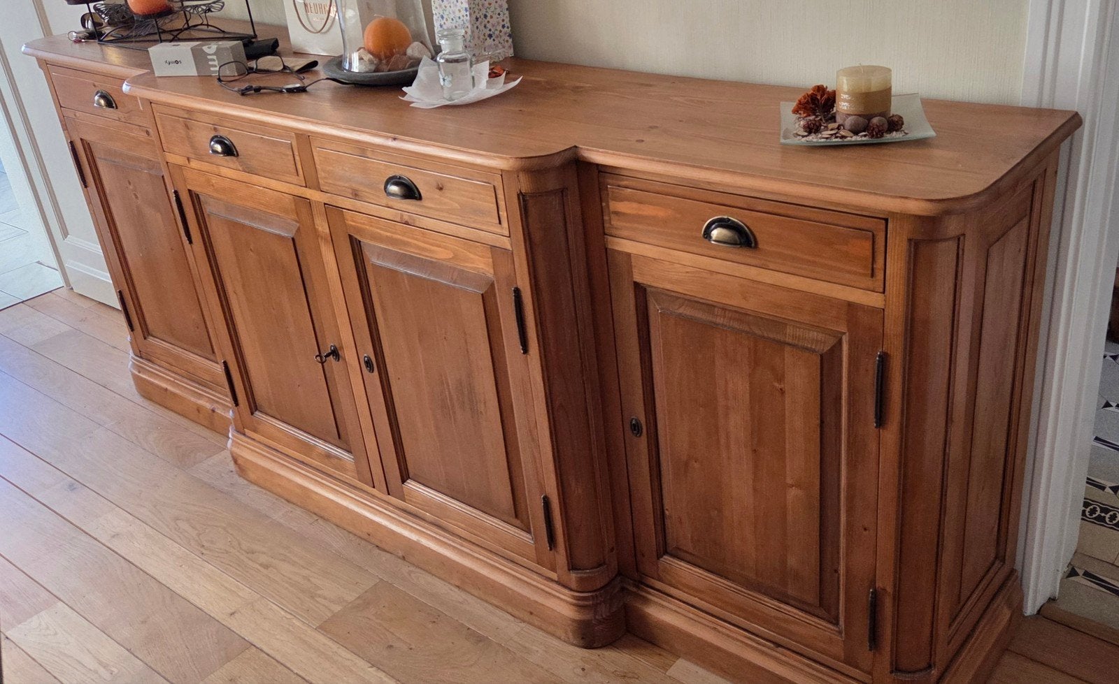 Grand buffet campagnard en enfilade  pin massif 230/40/93, 25 à 50 cm, 200 cm ou plus, Pin, Comme neuf
