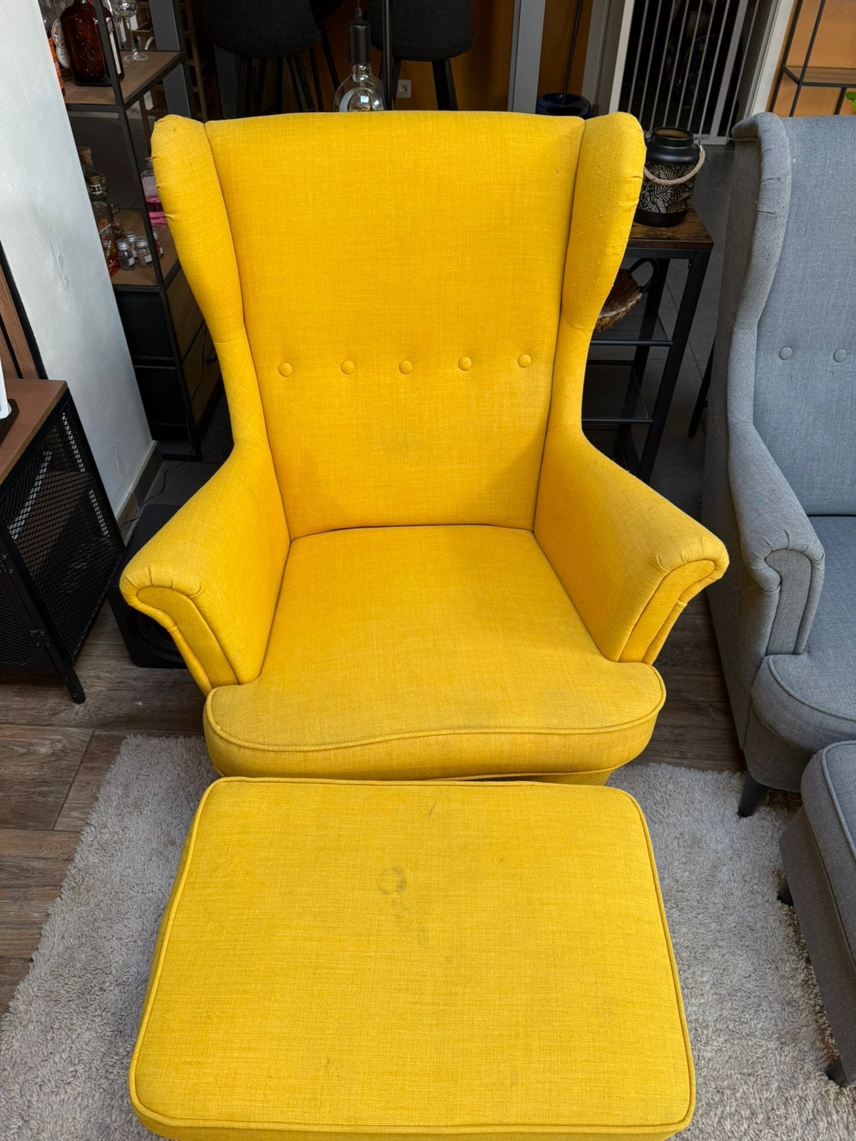 2 IKEA STRANDMON fauteuils en voetsteunen, Ophalen, Gebruikt