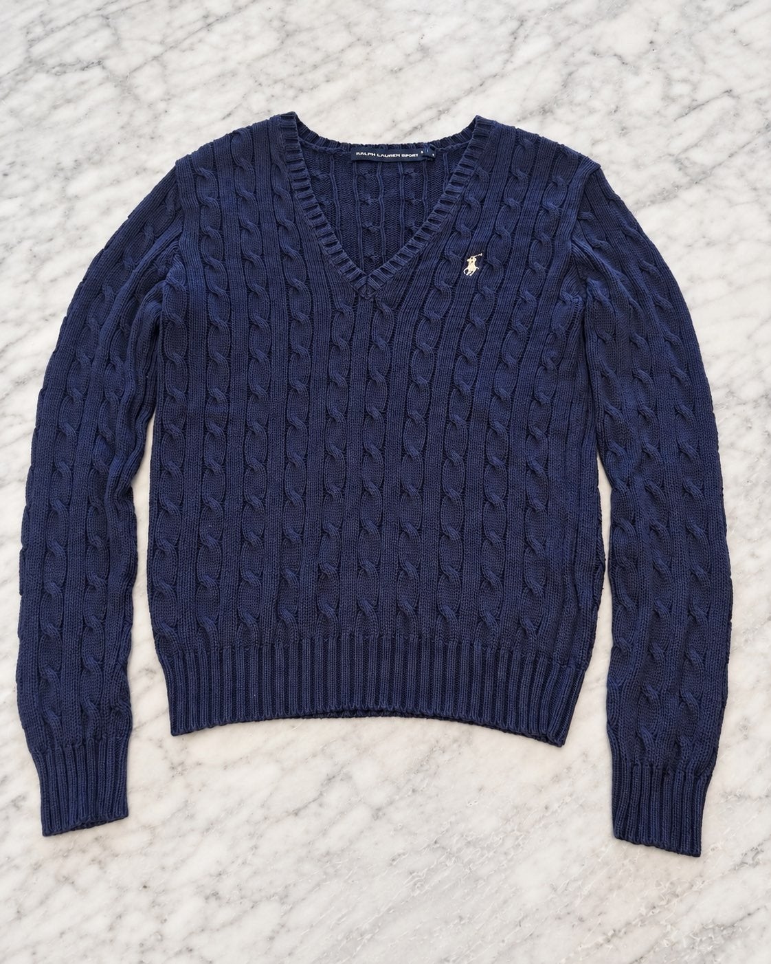 Ralph Lauren Sport kabeltrui – donkerblauw – maat S, Polo ralph lauren, Enlèvement ou Envoi, Comme neuf, Taille 36 (S)