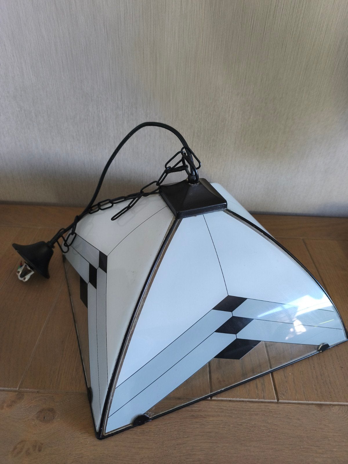 vintage hanglamp Memphis stijl, Huis en Inrichting, Ophalen, Gebruikt, E27 (groot), Glas