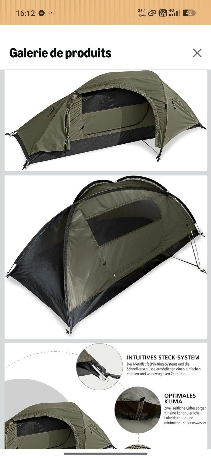 tente une personne jamais servi, Caravanes & Camping, Enlèvement, Neuf