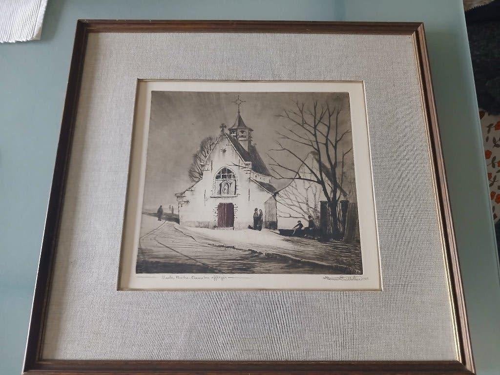et Henri Quittelier, Uccle, Notre-Dame des Affligés, Enlèvement ou Envoi, Eau-forte, Signé