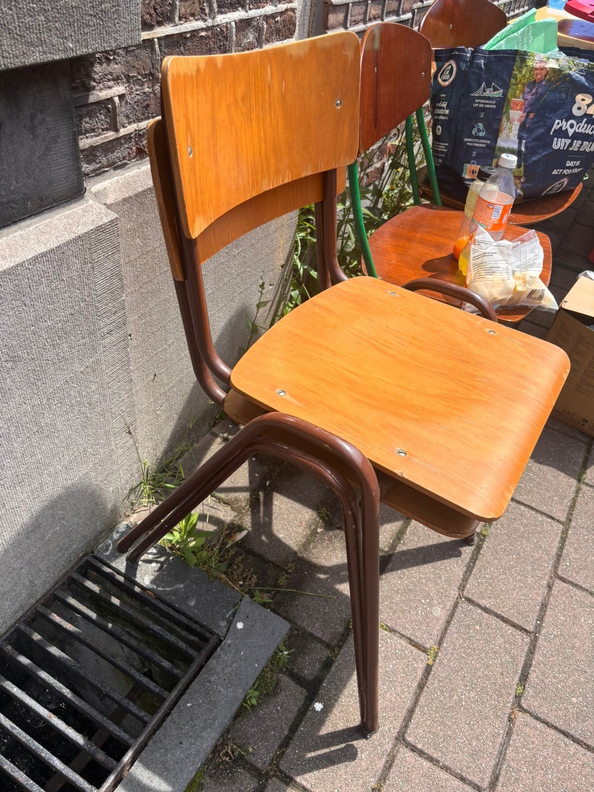 2 retro vintage schoolstoelen, Huis en Inrichting, Stoelen, Ophalen, Zo goed als nieuw