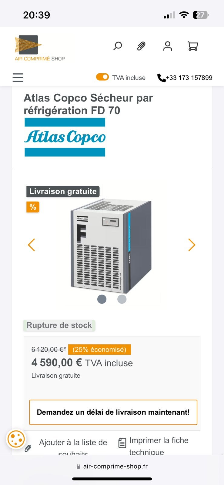 Secheur d’air atlas copco, Enlèvement, Comme neuf