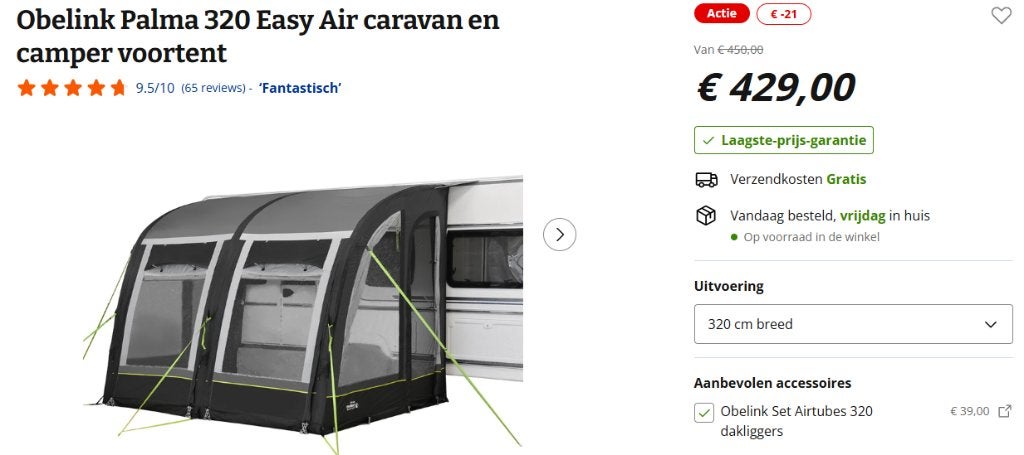Voortent voor mobilhome Palma 320 easy air, NIEUW, Ophalen, Nieuw