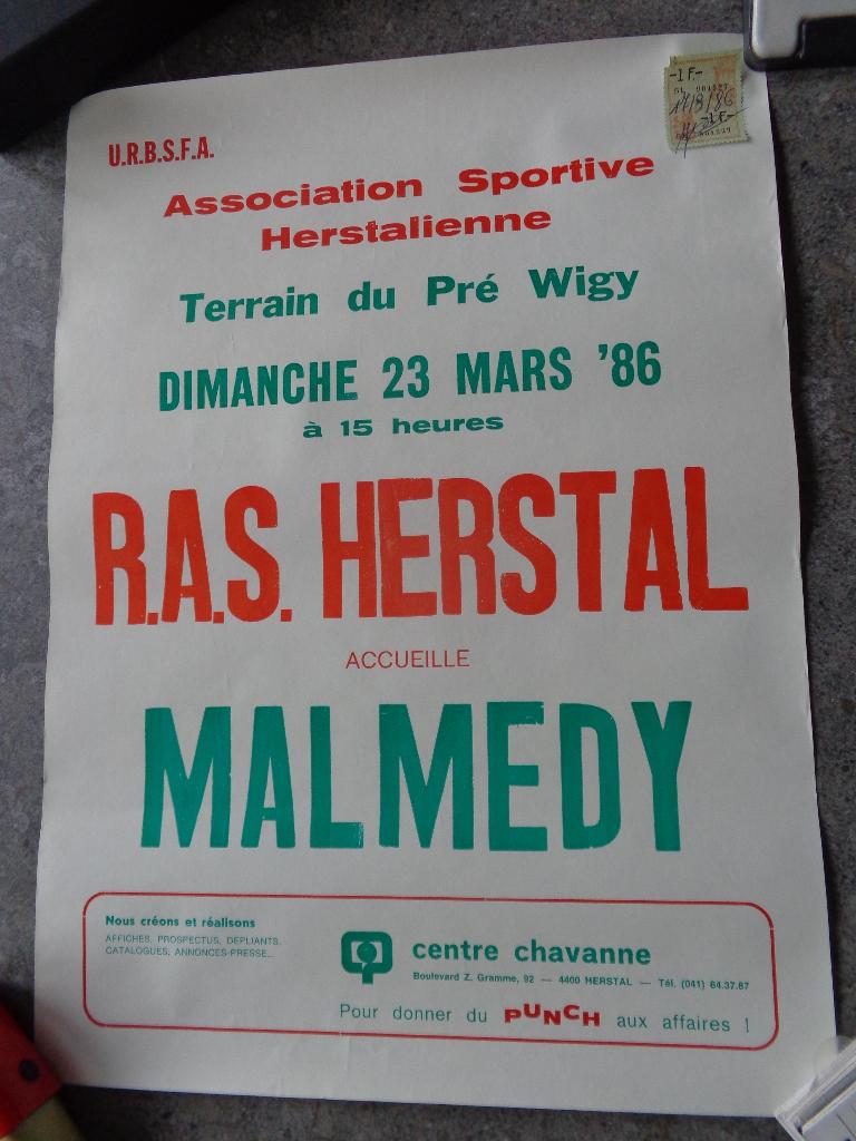 Ancienne affiche football AS Herstal-Malmedy, Collections, Enlèvement