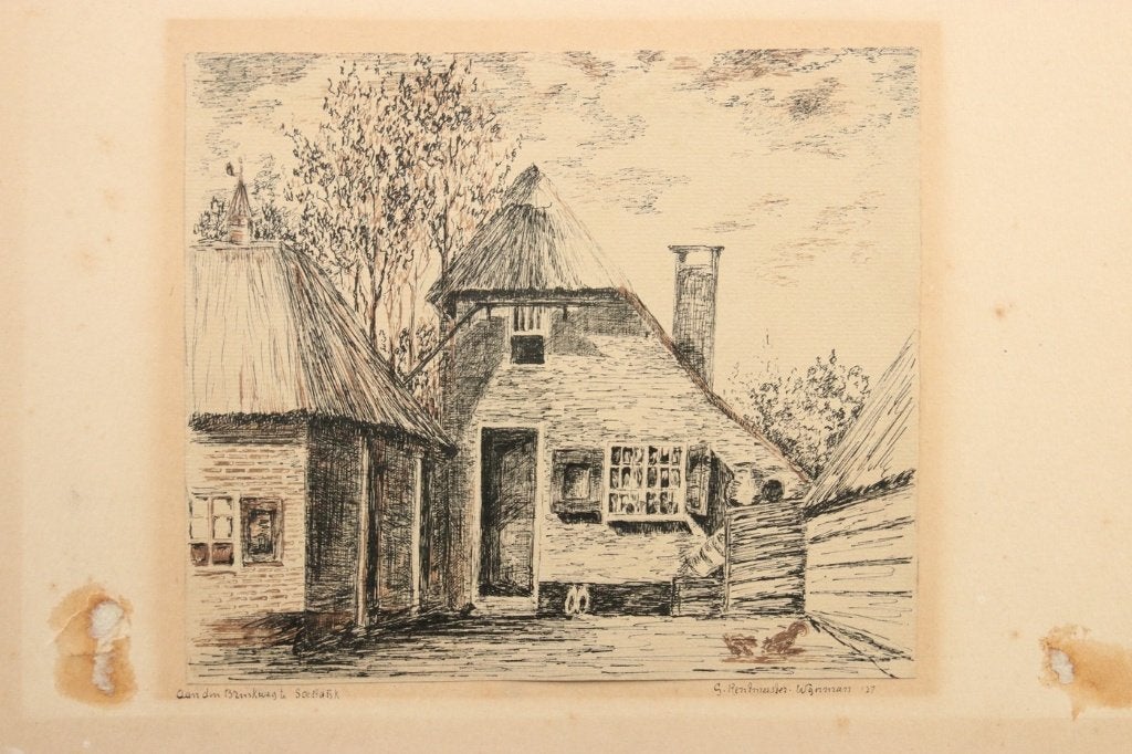 Rentmeester-Wynman – Brinkweg Soestdijk, pentekening 1927, Ophalen, Tekening, Pentekening, Gesigneerd