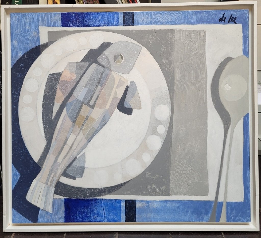 Jan DE LEE, de kubistische vis, Enlèvement ou Envoi, Toile, Nature morte, Signé