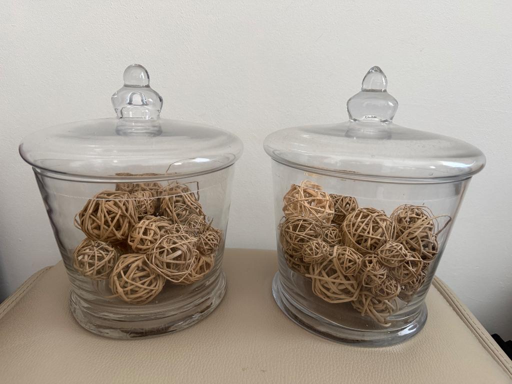 6 decoratieve glazen potten, Antiek en Kunst, Ophalen
